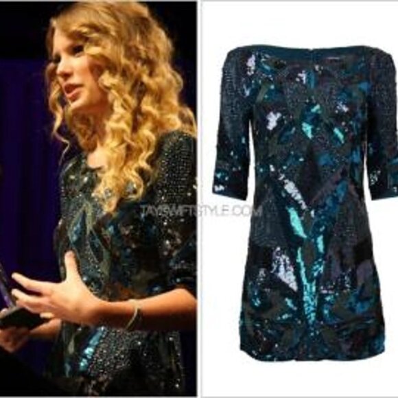 French Connection Sequin Mini Dress Teal and Black | Size 4, Worn Once - Picture 5 of 7